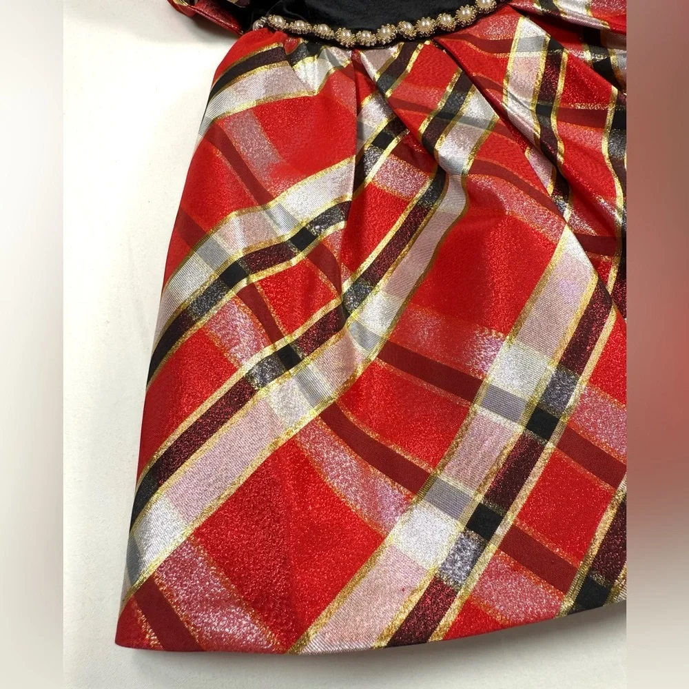 NWT BONNIE BABY Girl Red Plaid Velvet Holiday Dress Shoulder Bow Sleeves 24M NEW